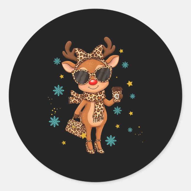 Sticker Rond Boujee Reindeer Christmas Leopard Funny Gift Women (Devant)
