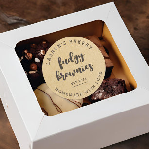 Sticker Rond Boulangerie artisanale moderne Kraft Logo Brownies