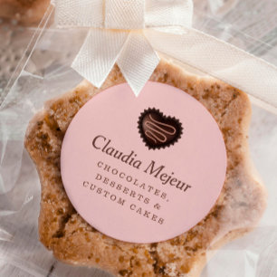 Sticker Rond Boulangerie au chocolat simple moderne rose