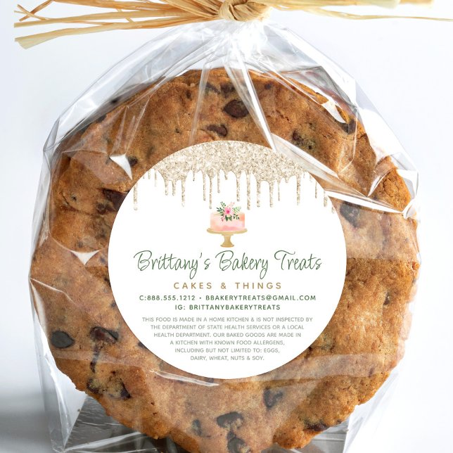 Sticker Rond Boulangerie Blush Pink Gâteau Gold Parties scintil (Créateur téléchargé)