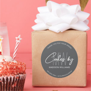 Sticker Rond Boulangerie Cake Custom Monogramme Logo Gris