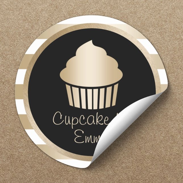 Sticker Rond Boulangerie Cupcake Moderne Grilles Or (Créateur téléchargé)