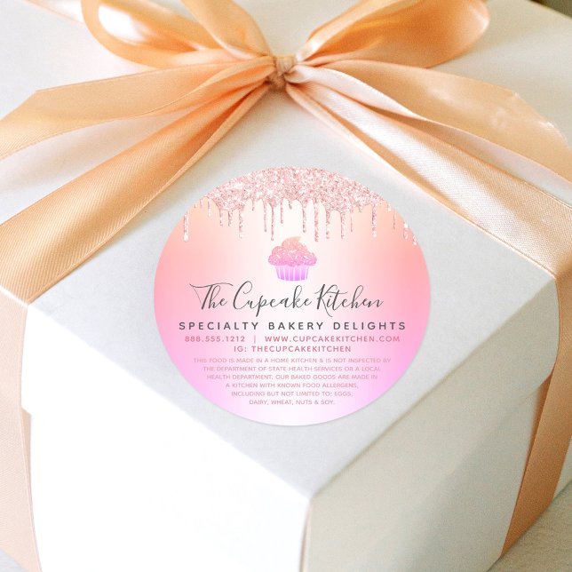 Sticker Rond Boulangerie Cupcake Parties scintillant rose Arc-e (Créateur téléchargé)