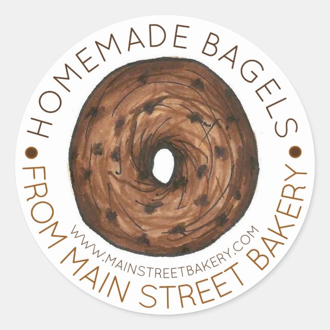 Sticker Rond Boulangerie de Bagels maison cuite avec amour par (Devant)