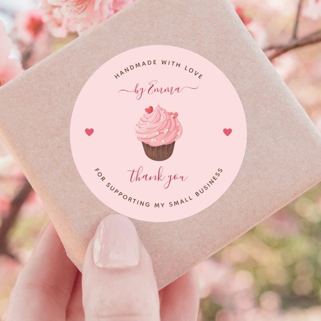 Sticker Rond Boulangerie de Cupcake Rose Sucré Traiter Merci fa (Créateur téléchargé)