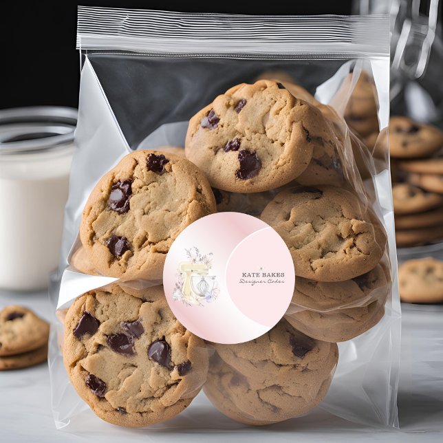 Sticker Rond Boulangerie de mélange de gâteau Floral Blush Cart (Créateur téléchargé)