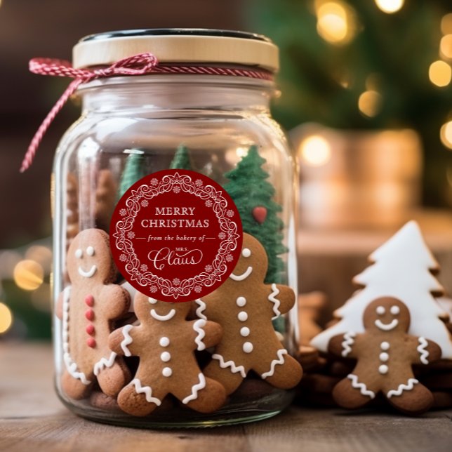 Sticker Rond Boulangerie de Mme Claus Noël Fête rouge (Créateur téléchargé)