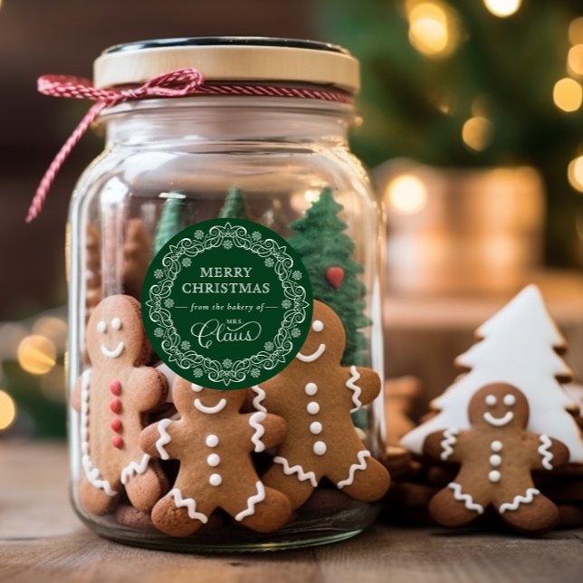 Sticker Rond Boulangerie de Mme Claus Noël Vacances vertes (Créateur téléchargé)