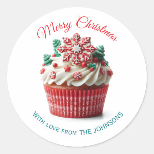 Sticker Rond Boulangerie de Noël Joyeux Cupcake Avec chevalet d