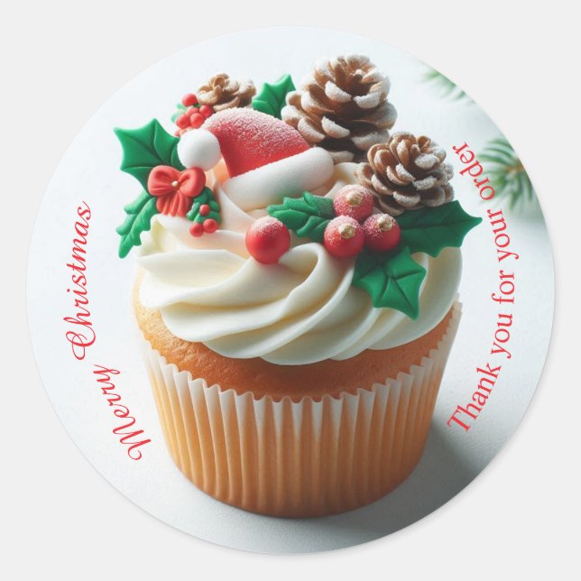 Sticker Rond Boulangerie de Noël Joyeux Merci Cupcake (Devant)