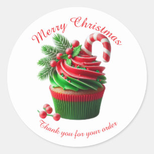 Sticker Rond Boulangerie de Noël Joyeux Merci Cupcake