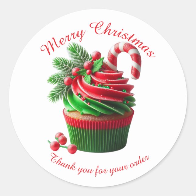 Sticker Rond Boulangerie de Noël Joyeux Merci Cupcake (Devant)