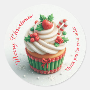 Sticker Rond Boulangerie de Noël Joyeux Merci Cupcake