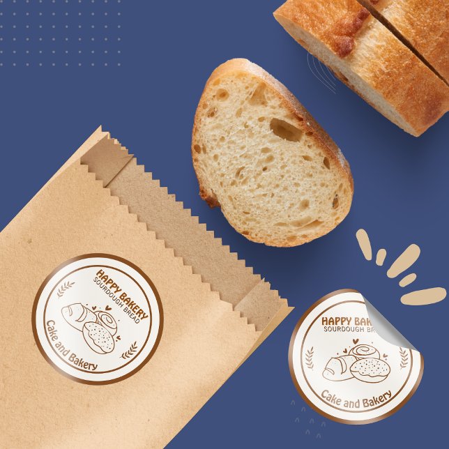 Sticker Rond Boulangerie de pain de pâte à pâte Icônes Café Ton (Sourdough Bread Bakery Icons Coffee Tone Classic Round Sticker)