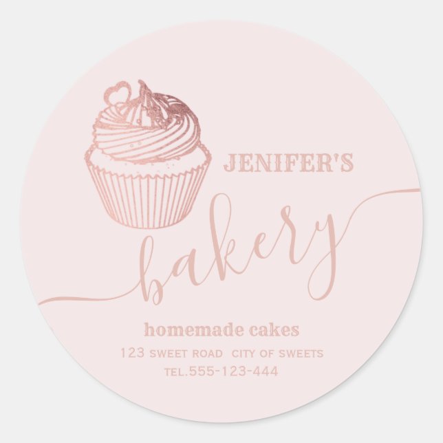 Sticker Rond Boulangerie d'or rose cupcakes et sucreries maison (Devant)
