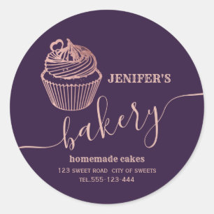 Sticker Rond Boulangerie d'or rose cupcakes et sucreries maison