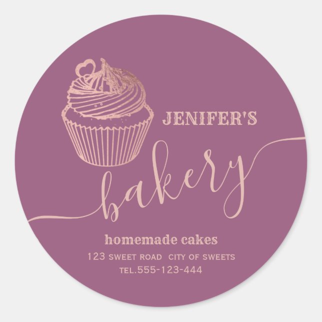 Sticker Rond Boulangerie d'or rose cupcakes et sucreries maison (Devant)