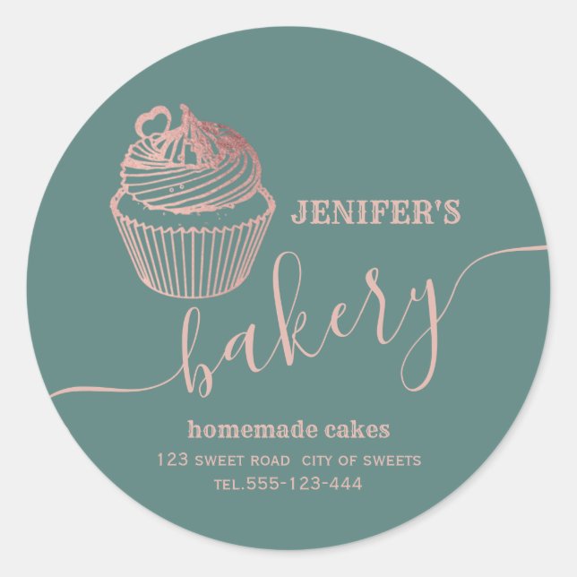 Sticker Rond Boulangerie d'or rose cupcakes et sucreries maison (Devant)