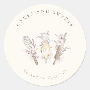 Sticker Rond Boulangerie Florale Pâtisserie Chef Cuisine Ustens