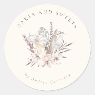Sticker Rond Boulangerie Florale Pâtisserie Chef Cuisine Ustens