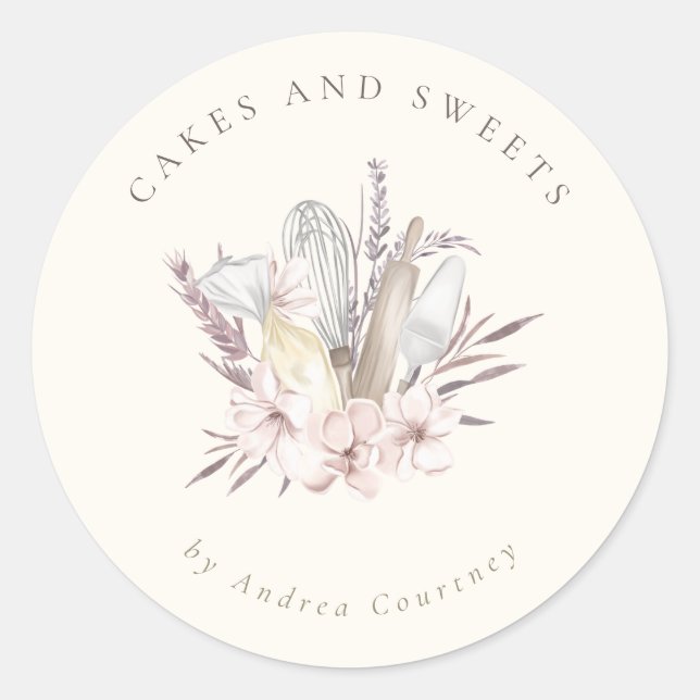 Sticker Rond Boulangerie Florale Pâtisserie Chef Cuisine Ustens (Devant)