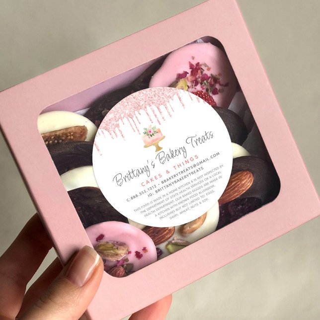 Sticker Rond Boulangerie Gâteau Blush Parties scintillant Rose  (Créateur téléchargé)