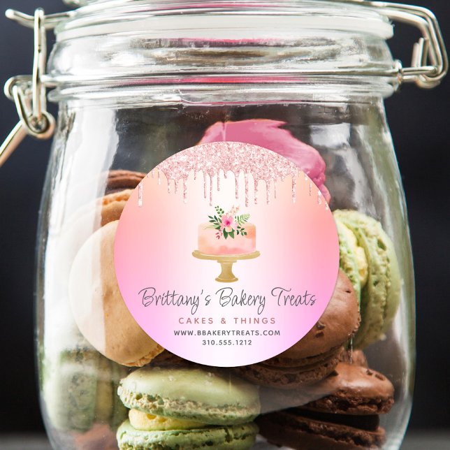 Sticker Rond Boulangerie Gâteau Blush Rose Parties scintillant  (Créateur téléchargé)