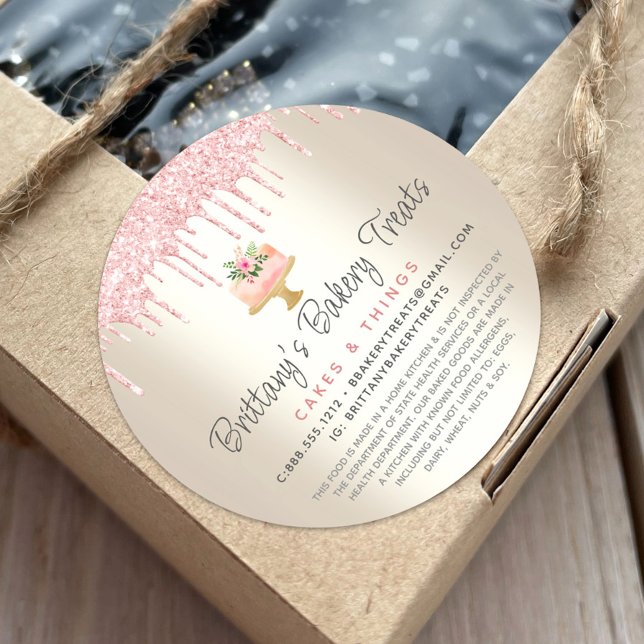 Sticker Rond Boulangerie Gâteau Blush Rose Parties scintillant  (Créateur téléchargé)