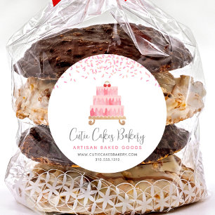 Sticker Rond Boulangerie Gâteau rose pâtissier Saupoudrer Desse