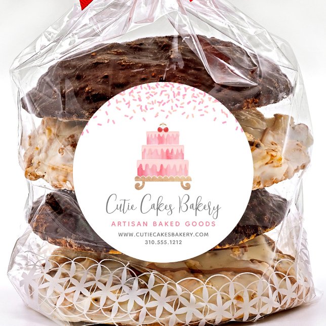 Sticker Rond Boulangerie Gâteau rose pâtissier Saupoudrer Desse (Créateur téléchargé)