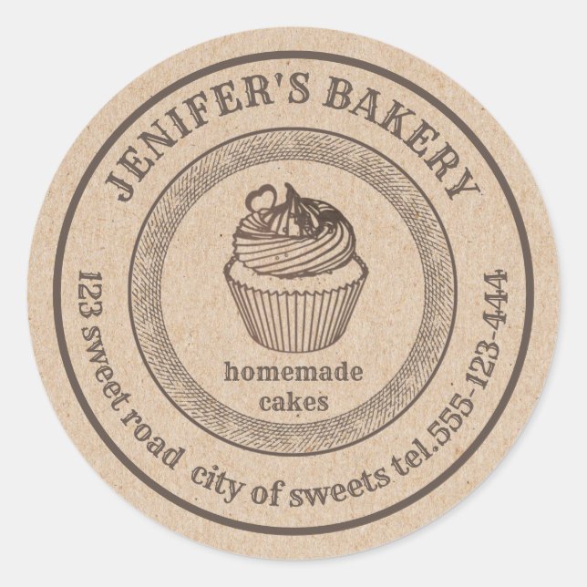 Sticker Rond Boulangerie Kraft vintage Boulangerie de cupcakes  (Devant)