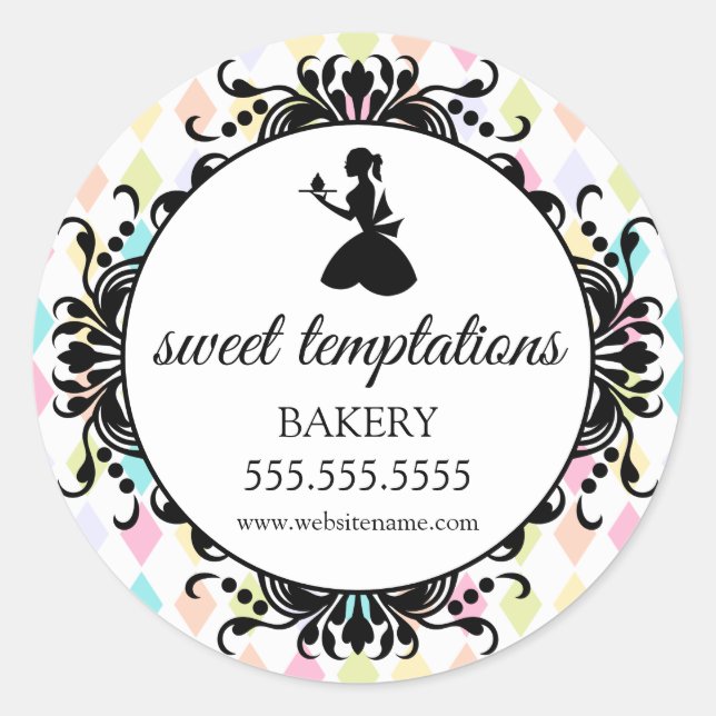 Sticker Rond Boulangerie Lady Cupcake Silhouette Emballage (Devant)