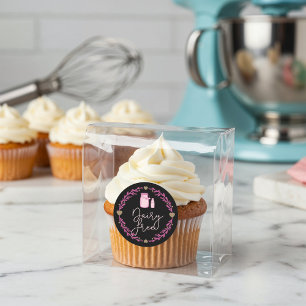 Sticker Rond Boulangerie Lait Lait Gratuit Jug & Couronne Rose 