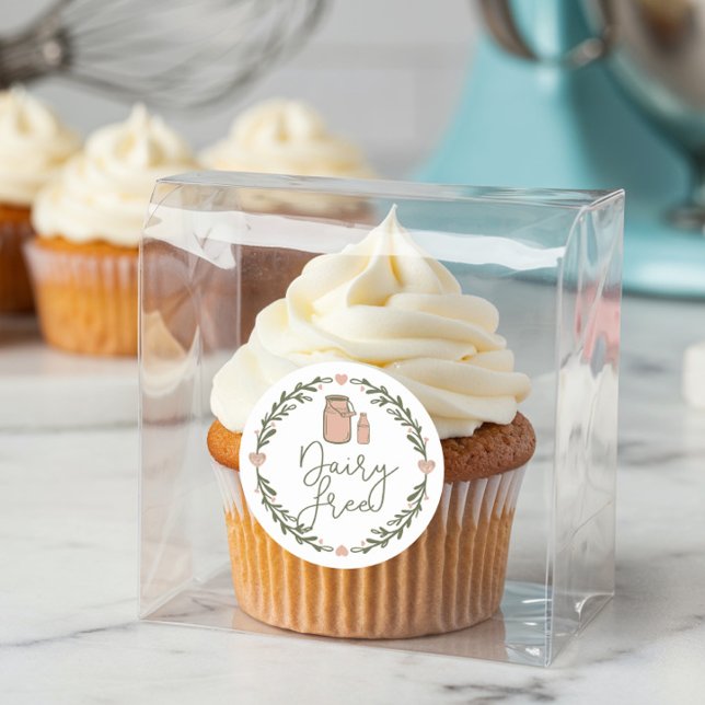 Sticker Rond Boulangerie Lait Lait Gratuit Jug & Wreath Rose &  (Bakery Dairy Free Milk Jug & Wreath Pink & Green Classic Round Sticker)