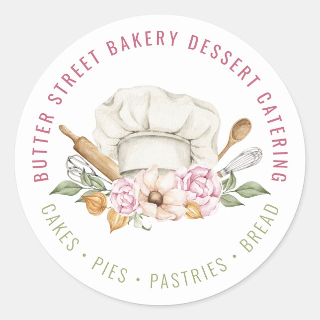 Sticker Rond Boulangerie Pâtisserie Chef Cuisine Ustensiles Aqu (Devant)
