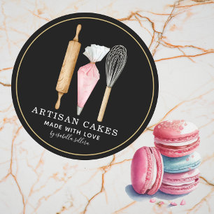 Sticker Rond Boulangerie Pâtisserie Chef Outils de cuisson Étiq