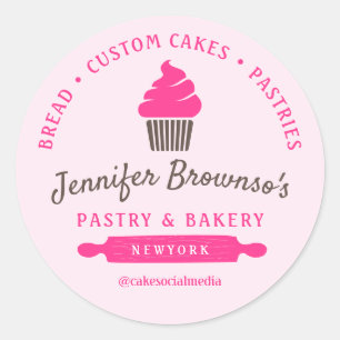 Sticker Rond Boulangerie Pâtisserie Cupcake logo rose