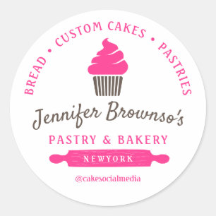 Sticker Rond Boulangerie Pâtisserie Cupcake rose