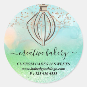 Sticker Rond Boulangerie Pâtisserie Gâteau Vert scintillant