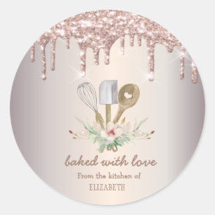 Sticker Rond Boulangerie Pâtisserie Outils à main Rose Parties