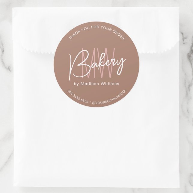 Sticker Rond Boulangerie personnalisée Monogramme Logo Brown (Sac)