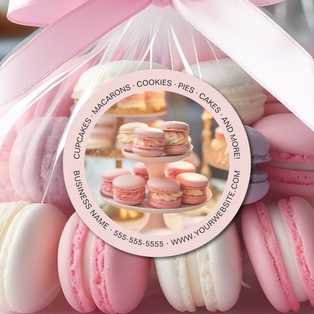 Sticker Rond Boulangerie personnalisée Photo Rose Business (Bakery Custom Photo Pink Business Classic Round Sticker)