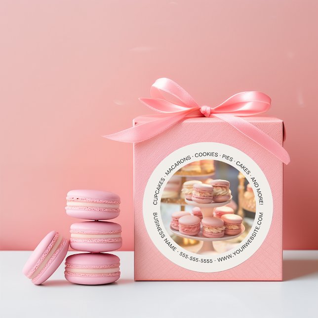 Sticker Rond Boulangerie photo personnalisée Cupcake Cake Shop (Personalized Photo Bakery Cupcake Cake Shop Classic Round Sticker by MINTIC DESIGN STUDIO)