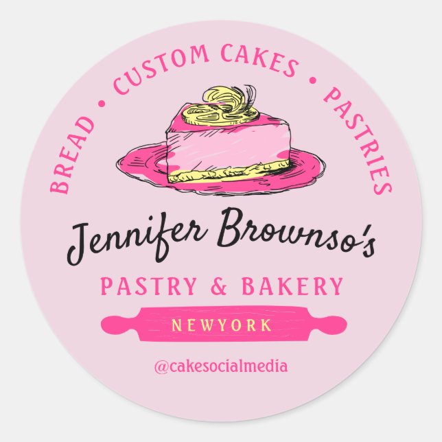 Sticker Rond Boulangerie rose Pâtisserie Citron Cheesecake (Devant)