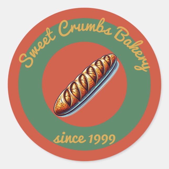 Sticker Rond Boulangerie Rustique Terracotta, Vert, Jaune de mo (Devant)