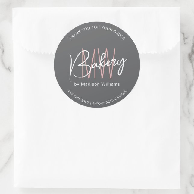 Sticker Rond Boulangerie sur mesure Monogramme Logo Gris Classi (Sac)