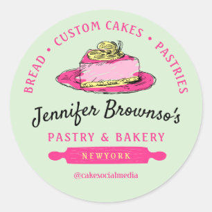 Sticker Rond Boulangerie verte Pâtisserie Lemon Cheesecake