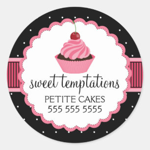 Sticker Rond Boulangerie Whimsical Cupcake Pink Box Seal