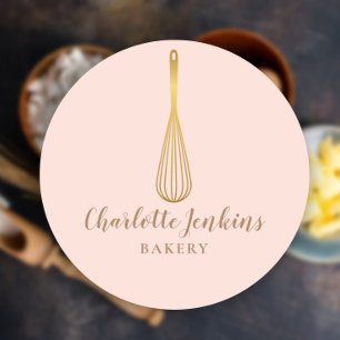 Sticker Rond Boulangerie Whisk Or Patisserie Blush Pink