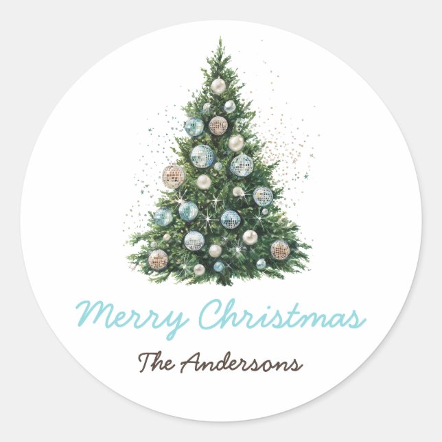 Sticker Rond Boule à facettes Ornement Arbre de Noël Fêtes sur  (Devant)